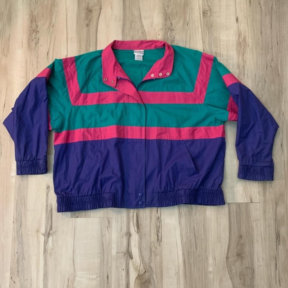 Vintage 1980s color block‎ Koret windbreaker jacket sz Medium